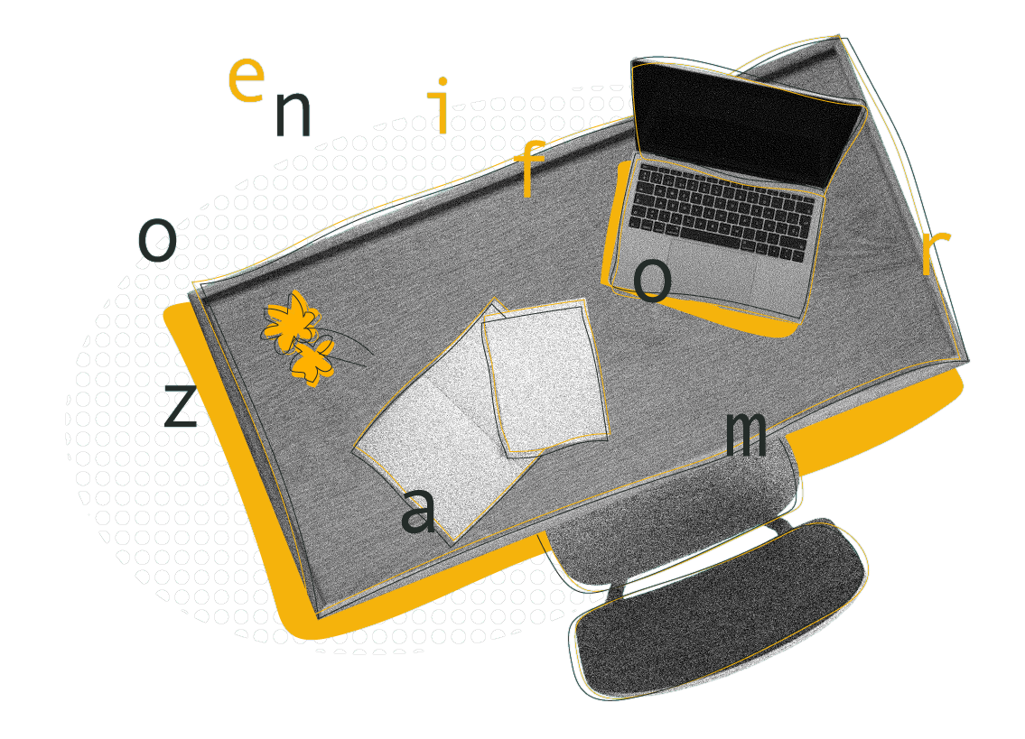 Postazione di lavoro con computer portatile e materiale per la formazione di 4UATTRO